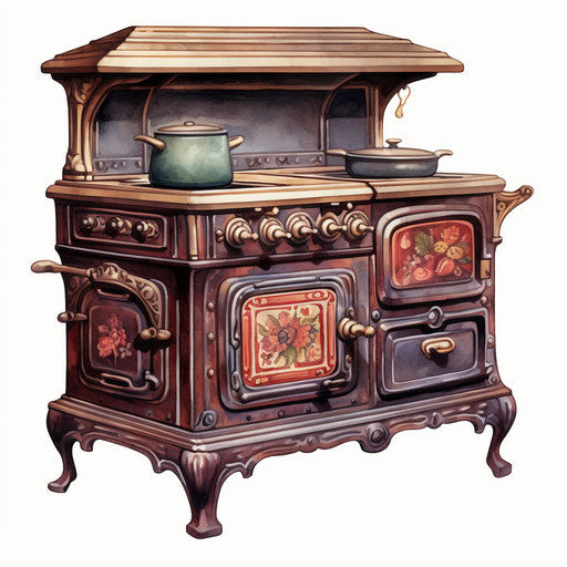 Stove illustration in the style of oil painting, on white background