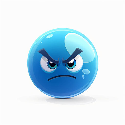 Sad emoji with blue sphere in center on white background