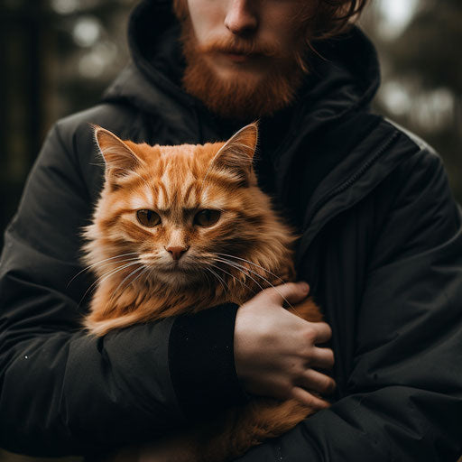 Orange cat held by owner