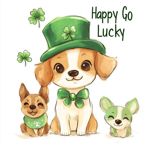 St. Patrick's Day, cute puppy with green hat and clover