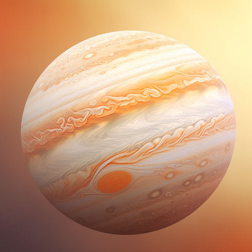 The large image of Jupiter, in the style of light orange and light gray