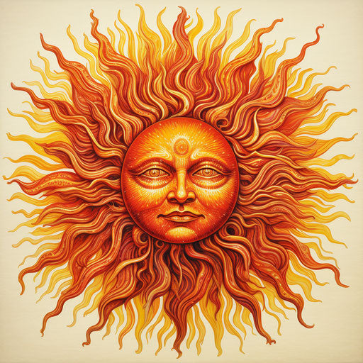 Vintage sun with faces sketch style for tattoos