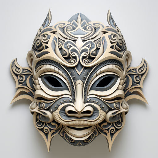 Tribal turtle mask with ti leaf carving in pencil art style