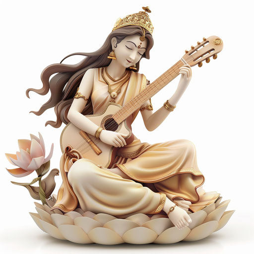 Saraswati clipart in photo realistic style with a flat white background