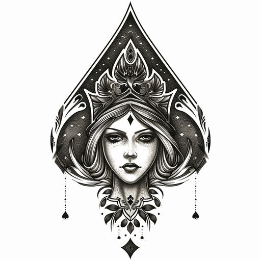 Artistic representation of a queen of spades tattoo