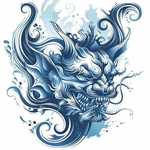 Flat tattoo sketch of a nautical gargoyle with oceanic colors