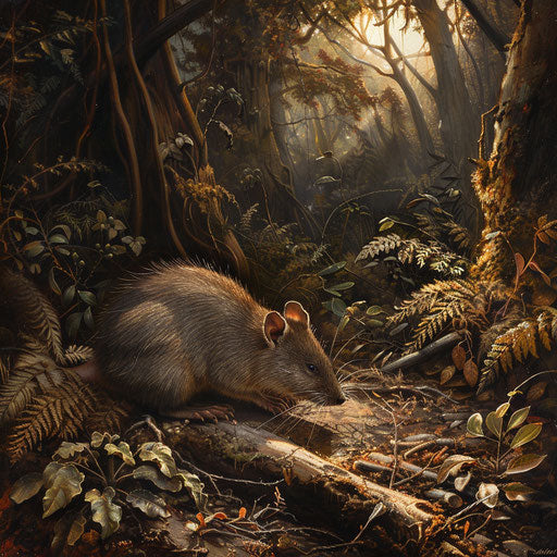 Northern brown bandicoot foraging in twilight in an Australian forest