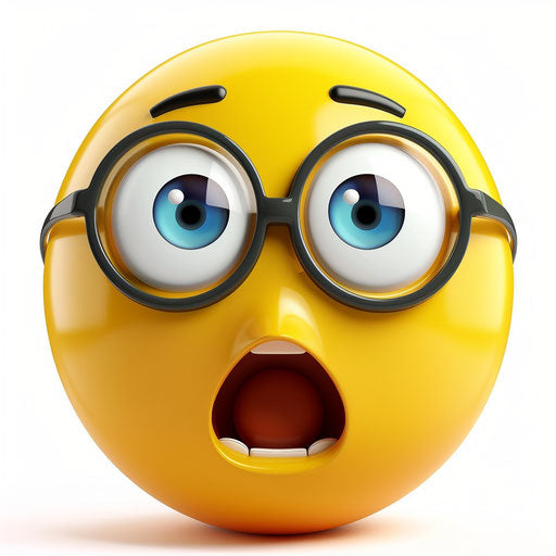 Yellow emoji with blue eyes and an open mouth