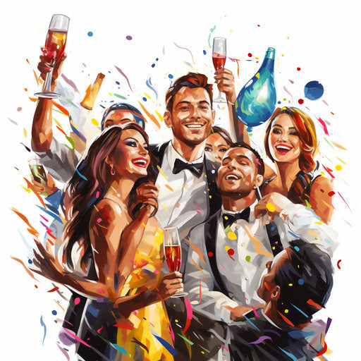 Party clip art in oil painting style on white background