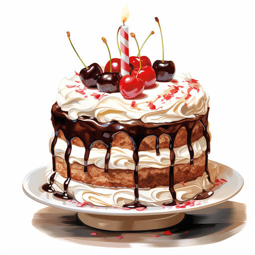 Birthday cake in the style of oil painting