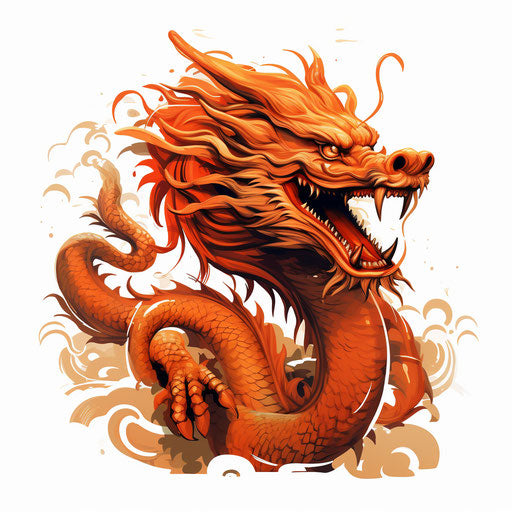 Chinese dragon clipart in the style of Chiaroscuro Art, on a white background
