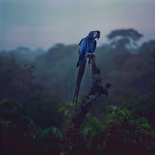 Bright blue parrot on gnarled tree