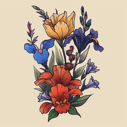 Stylized sketch of birth flower bouquet