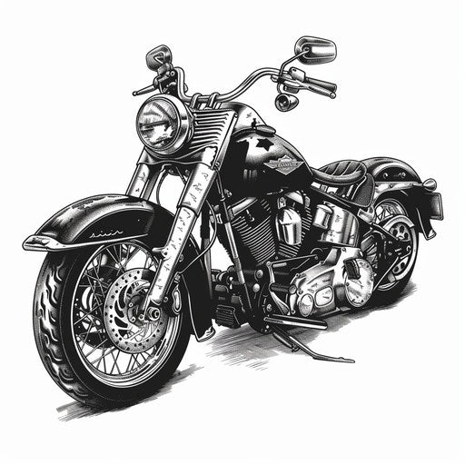 Detailed black and white motorcycle tattoo design
