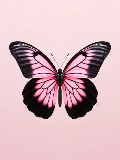 Pink butterfly with black wings and stripes, animated gif style