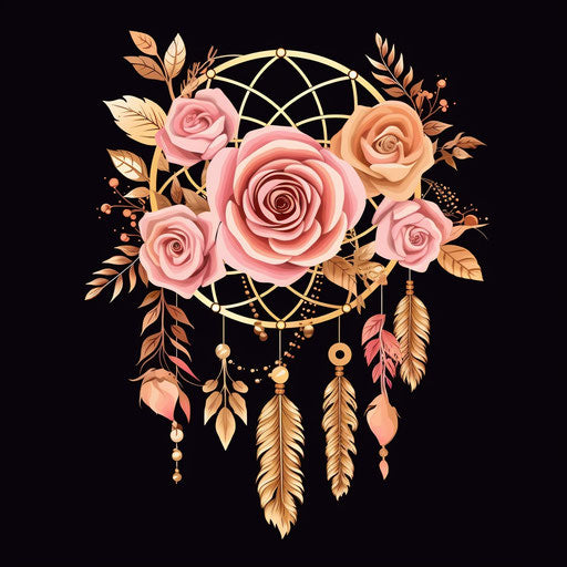 Pink and gold rose in dream catcher, vector illustration