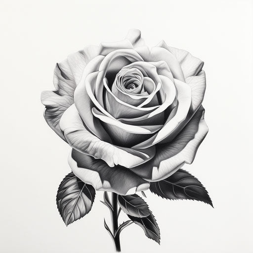Ultra detailed drawing of a rose in black and white