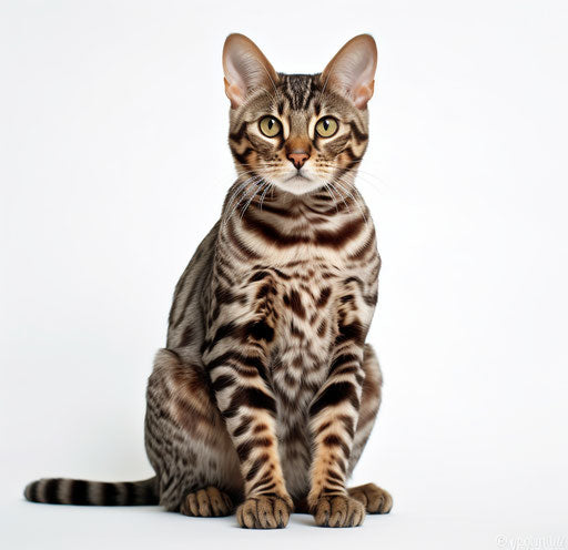 Bengal cat sitting on white background, dark silver and light maroon style, heavy shading, elaborate detailing, thick texture