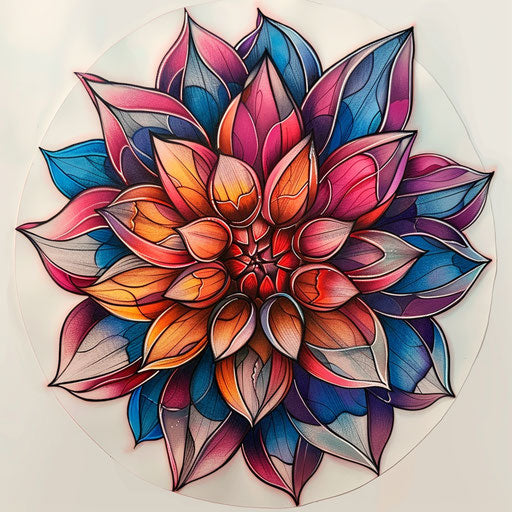 Stained glass style dahlia tattoo sketch with bold outlines