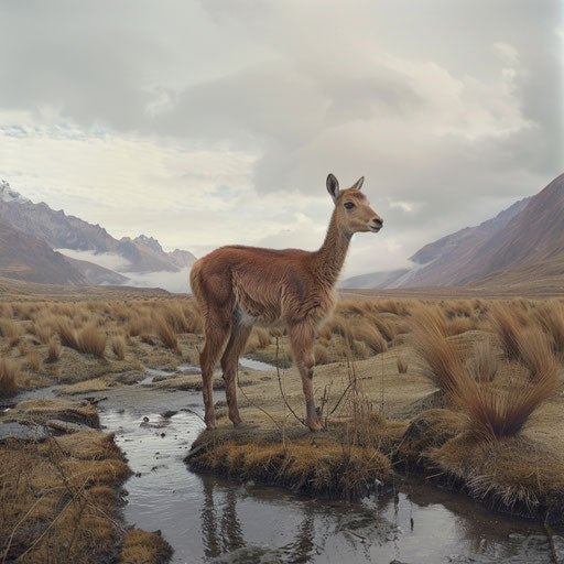 Vicuna in a fantastical Andean landscape