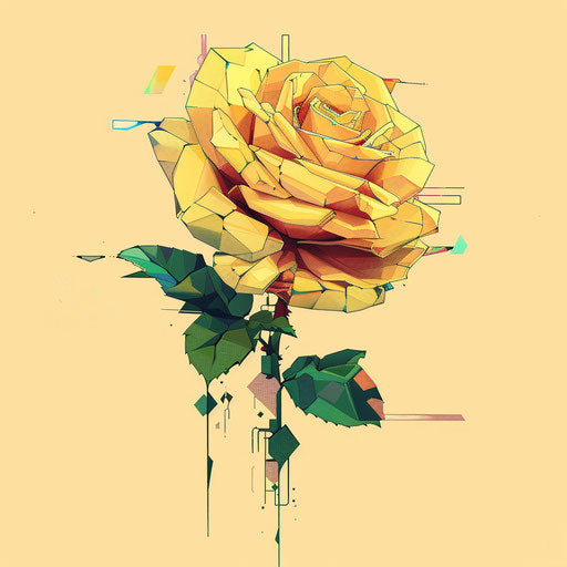 Modern flat tattoo sketch of a yellow rose with digital effects