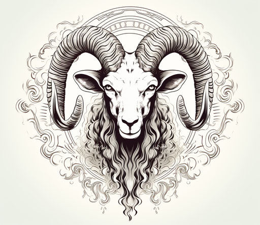 Black and white ram tattoo design