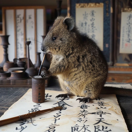 The master calligrapher quokka creating beautiful artwork