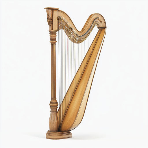3D harp on flat white background, isolated clipart