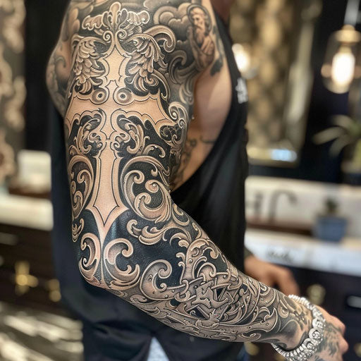 Realistic cross tattoo with religious icons and intricate details