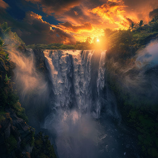 Tegenungan Waterfall with dramatic lighting and intense flow