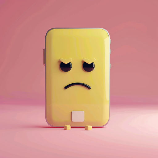Sad emotion icon on smartphone, aurorapunk style, blocky