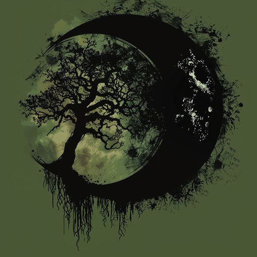Naturalistic tattoo sketch of an eclipse with tree silhouette