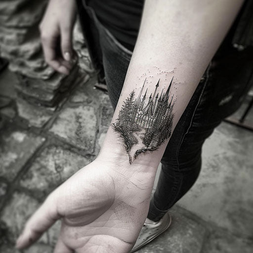 Wrist tattoos for women with medieval fantasy, in the style of Peter Jackson