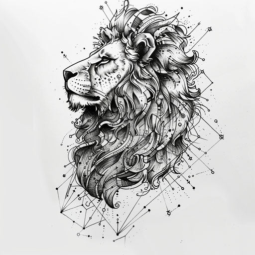 Intricate tattoo sketch of Leo constellation in a flat style
