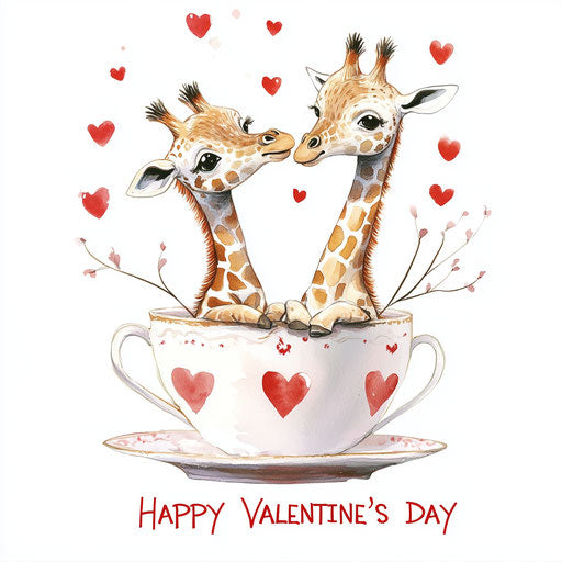 Cute baby giraffes in love in an elegant teacup
