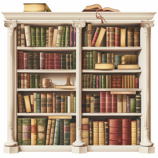 Library clipart in photo realistic style with flat white background