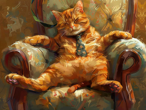 Person with a cat lying in a chair with a tie on