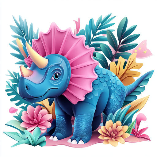 3D triceratops on white background, realistic style