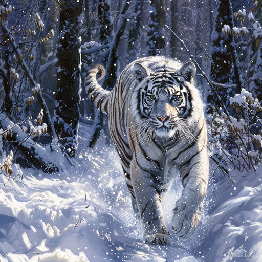 The majestic white tiger in a snow-covered forest
