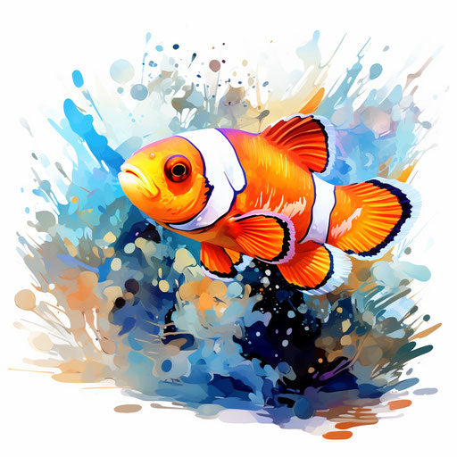 Clownfish in the style of Impressionistic Art, on white background
