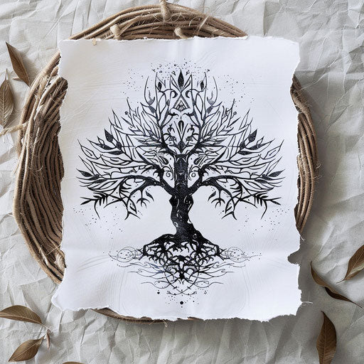 Bold tribal tree of life tattoo with black lines