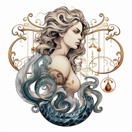 Zodiac scales tattoo design illustration in qajar art style