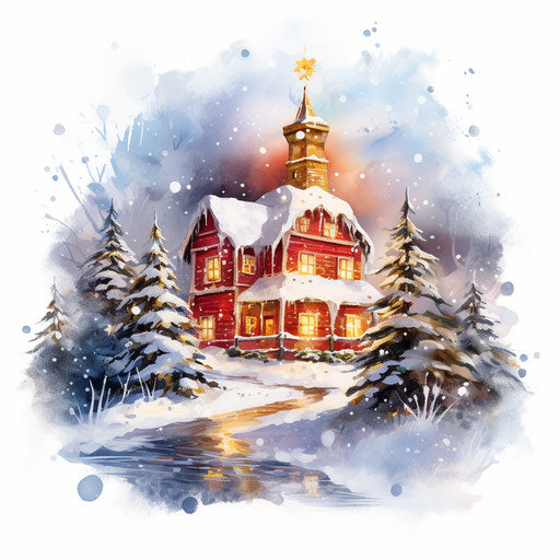 Christmas clipart in Oil painting style, on white background
