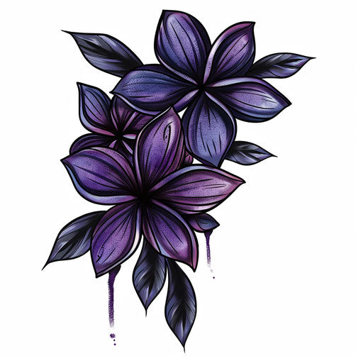 Bold clipart-style tattoo sketch of plumeria for dramatic effect