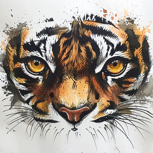 Rustic tattoo sketch of tiger eyes in a flat style