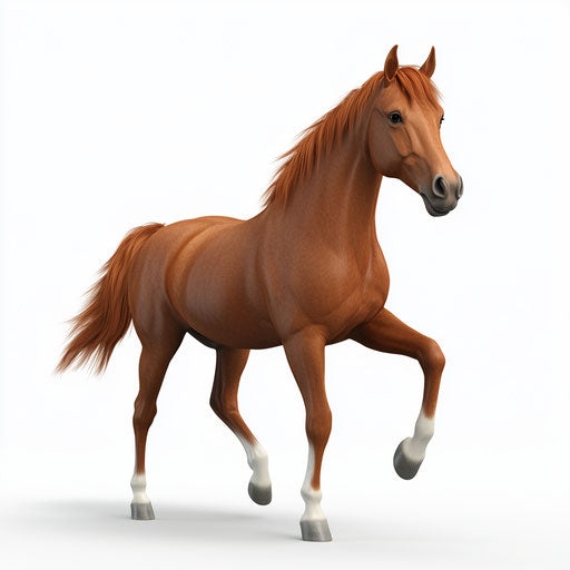 3D horse in photo realistic style on flat white background, isolated clipart