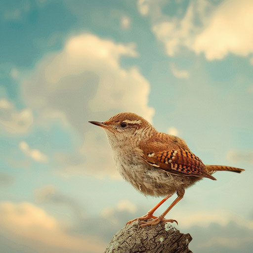 Wren bird with a picturesque sky background