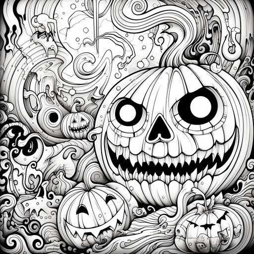 Halloween page or doodle pumpkin and candy coloring page for kids to entertain at Halloween