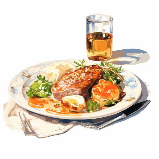Meal illustration in the style of Oil painting, on a white background