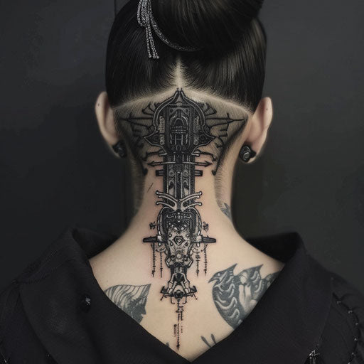 Neck tattoos for females with cyberpunk motifs